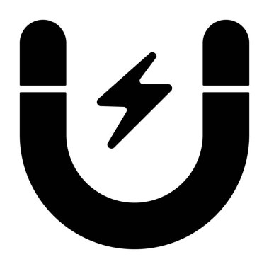 Magnet icon, black sign isolated on white background