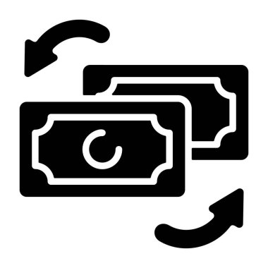 Dairesel değiş tokuş okları olan iki banknotun basit bir vektör çizimi.