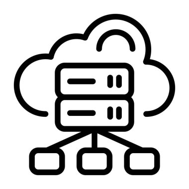 İki bağlı sunucu rafı ve üç aygıtı olan bir bulutun basit bir vektör çizimi.