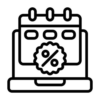Takvim ve yüzde işareti olan bir dizüstü bilgisayarın basit bir vektör çizimi.