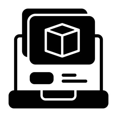 3D küp ve diğer içerikleri gösteren birden fazla sekmesi olan bir dizüstü bilgisayarın basit bir vektör çizimi.