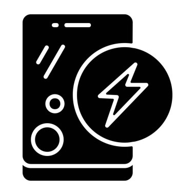 Charging icon, black sign isolated on white background