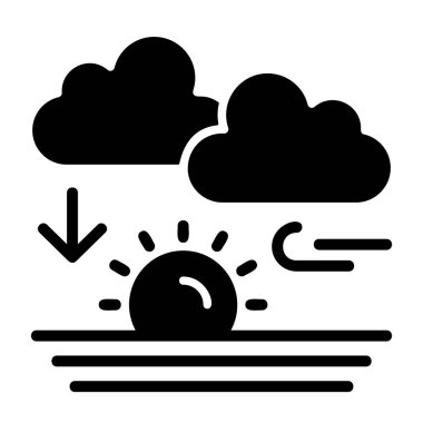 Beyaz arkaplanda gün batımı simgesi, vektör illüstrasyonu 