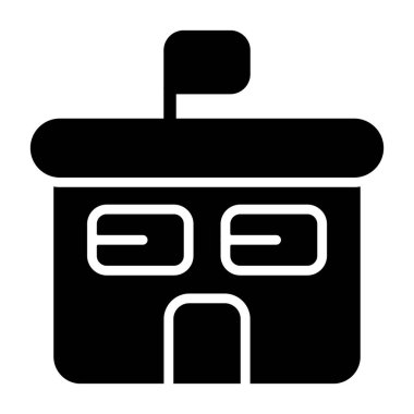 Beyaz arkaplanda okul binası simgesi, vektör illüstrasyonu 