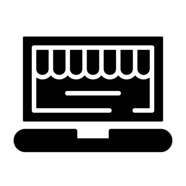 Beyaz arkaplanda Çevrimiçi Depolama ön simgesi, vektör illüstrasyonu 