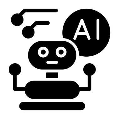 Beyaz sırtlı robot yapay zeka simgesi, vektör illüstrasyonu  