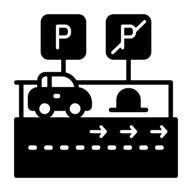 Beyaz sırt çantasına ayrılmış park simgesi, vektör illüstrasyonu  