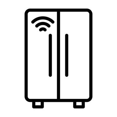 Akıllı Buzdolabı simgesi beyaz sırtlı, vektör illüstrasyonu  