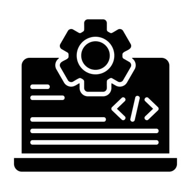 Programming icon, black sign isolated on white background