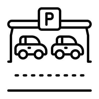 Covered parking icon, black sign isolated on white background