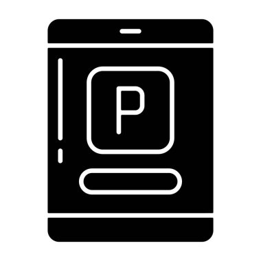 Parking app icon, black sign isolated on white background 