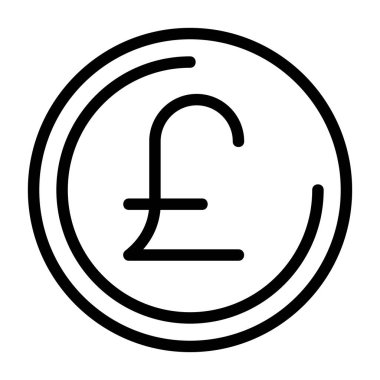 Pound Coin icon, black sign isolated on white background 