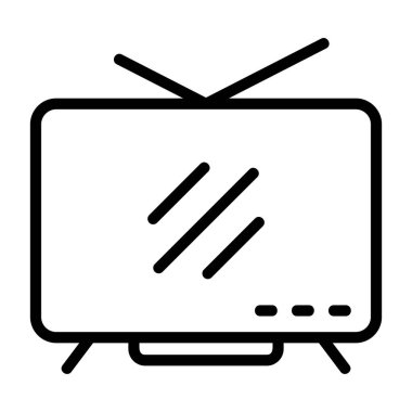 Television icon, black sign isolated on white background 