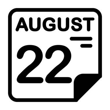 22 August icon, black sign isolated on white background 