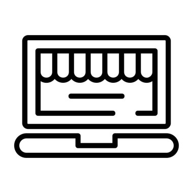 Çevrimiçi Depo simgesi, siyah işaret beyaz arkaplanda izole edildi