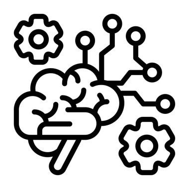 Beyin Devresi simgesi, siyah işaret beyaz arkaplanda izole edildi 