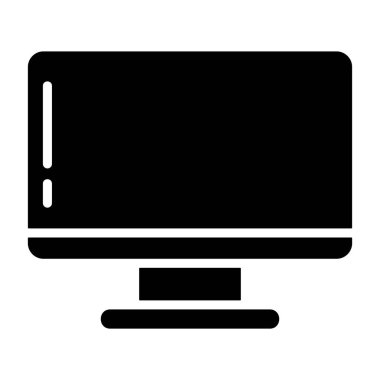 Monitor icon, black sign isolated on white background 