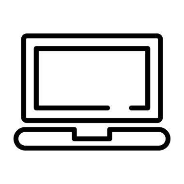 Dizüstü bilgisayar simgesi, siyah işaret beyaz arkaplanda izole edildi  