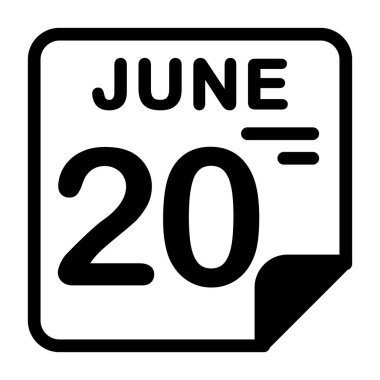 20 Haziran takvim simgesi, vektör illüstrasyonu