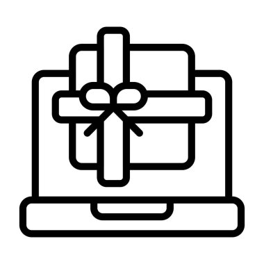 Hediye paketleme simgesi, siyah işaret beyaz arkaplanda izole edildi  