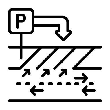 Park yönü simgesi, siyah işaret beyaz arkaplanda izole edildi  