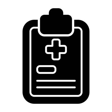 Tıbbi Pano simgesi, siyah işaret beyaz arkaplanda izole edildi  