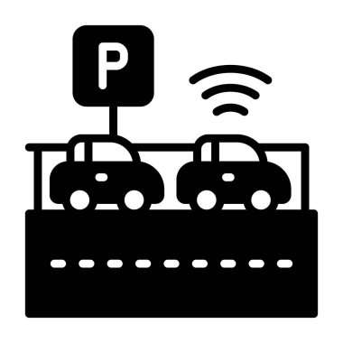 Park sensörü simgesi, siyah işaret beyaz arkaplanda izole edildi  