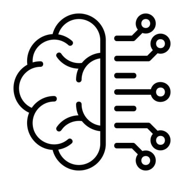 AI Beyin simgesi, siyah işaret beyaz arkaplanda izole edildi  