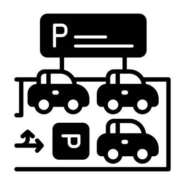 Beyaz arkaplanda park yeri bulundurma durumu simgesi, vektör illüstrasyonu 