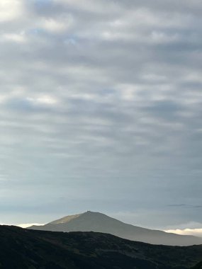 Dağ gölü ve bulutlu gökyüzünün altındaki ağaçlar