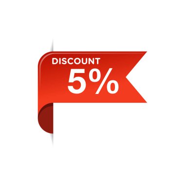 % 5 Kırmızı Kurdele İndirim Sancak Vektör Şablonu