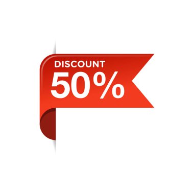 % 50 Kırmızı Kurdele İndirimli Sancak Vektör Şablonu