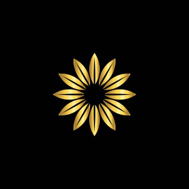 Altın Renk Soyut Çiçek Dekorasyonu Mandala Vektör Logo Şablonu