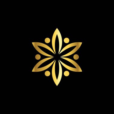 Altın Renk Soyut Çiçek Dekorasyonu Mandala Vektör Logo Şablonu