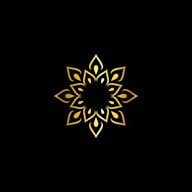 Altın Renk Soyut Çiçek Dekorasyonu Mandala Vektör Logo Şablonu