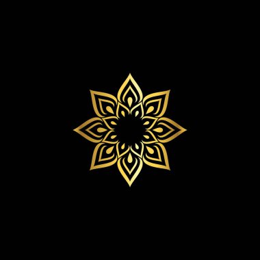 Altın Renk Soyut Çiçek Dekorasyonu Mandala Vektör Logo Şablonu