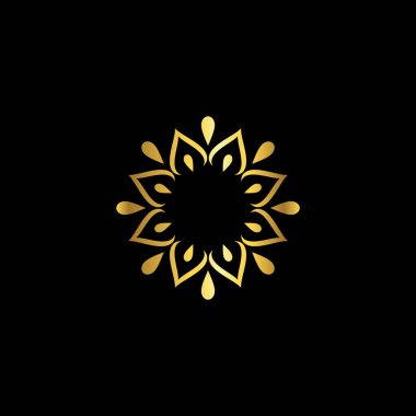 Altın Renk Soyut Çiçek Dekorasyonu Mandala Vektör Logo Şablonu