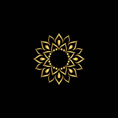 Altın Renk Soyut Çiçek Dekorasyonu Mandala Vektör Logo Şablonu