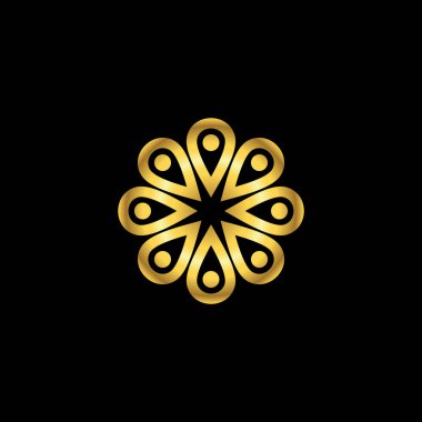Altın Renk Soyut Çiçek Dekorasyonu Mandala Vektör Logo Şablonu