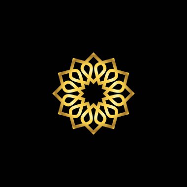 Altın Renk Soyut Çiçek Dekorasyonu Mandala Vektör Logo Şablonu