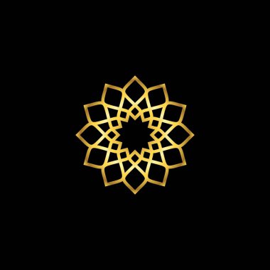 Altın Renk Soyut Çiçek Dekorasyonu Mandala Vektör Logo Şablonu