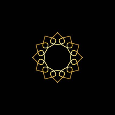 Altın Renk Soyut Çiçek Dekorasyonu Mandala Vektör Logo Şablonu