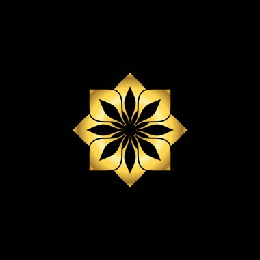 Altın Renk Soyut Çiçek Dekorasyonu Mandala Vektör Logo Şablonu