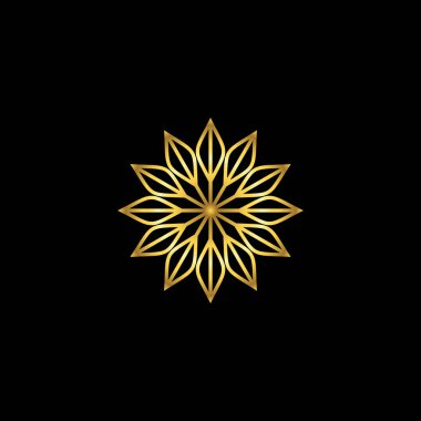 Altın Renk Soyut Çiçek Dekorasyonu Mandala Vektör Logo Şablonu