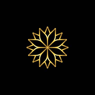 Altın Renk Soyut Çiçek Dekorasyonu Mandala Vektör Logo Şablonu