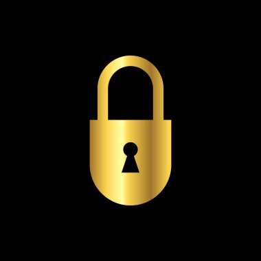 Altın Renkli Asma Kilit Simge Vektör Logo Şablonu