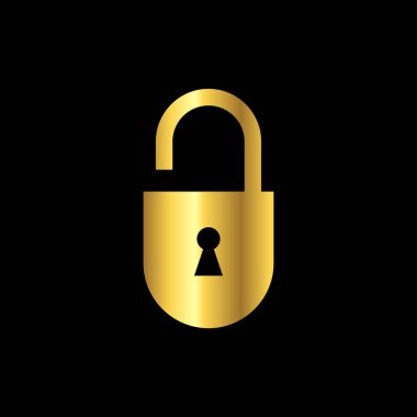 Altın Renkli Asma Kilit Simge Vektör Logo Şablonu