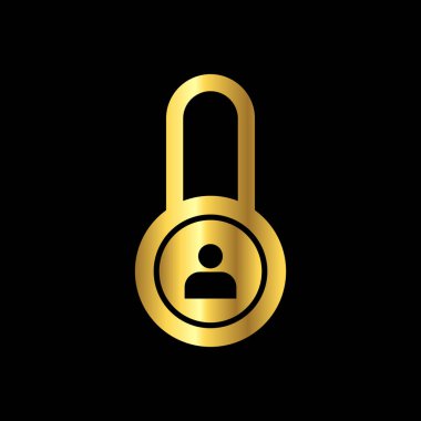 Altın Renkli Asma Kilit Simge Vektör Logo Şablonu