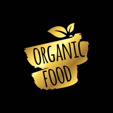 Altın Renkli Organik Gıda Damgası Mühür İllüstrasyon Tasarımı