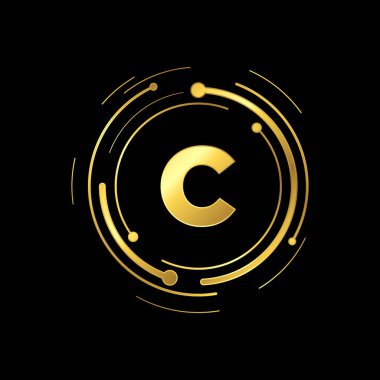C harfi İlk Altın Rengi Siber Çokluortam Logosu